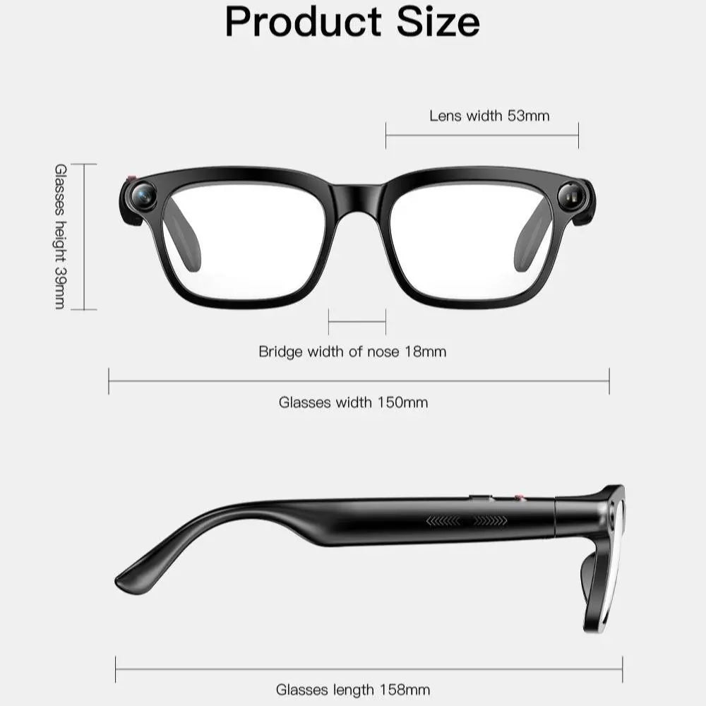 HIEHA 2026 New AI Smart Glasses - 8MP Camera, Photo & Video Recording, Open-Ear HD Audio, Bluetooth Calls & Music Support, UV Protection, Multi-Language Translation, Ideal for Travel & Outdoor Adventures