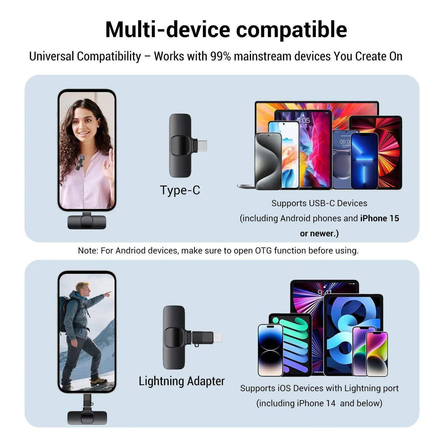 Hitozon Wireless Mini Microphone for Iphone 15/16/17, Ipad, Android, Wireless Lavalier Microphone with Noise Reduction, Portable USB C Lapel Mic for Video Recording, Vlog, Tiktok, Youtube,Summerwins