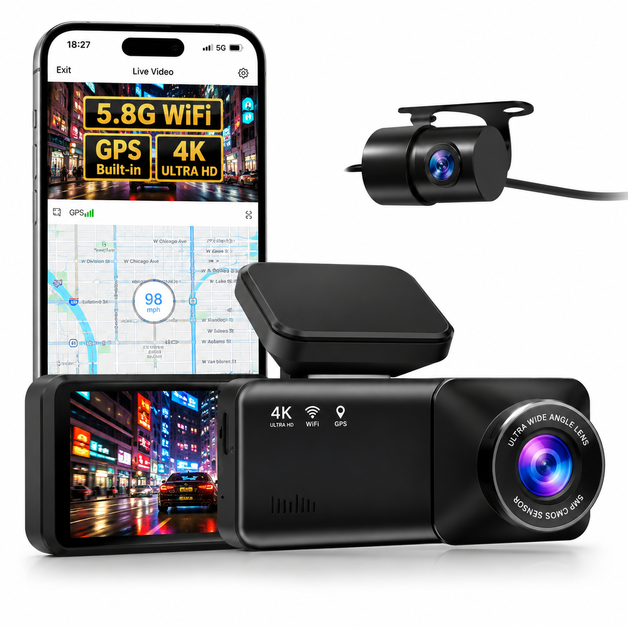 4K Dash Cam with WiFi & GPS