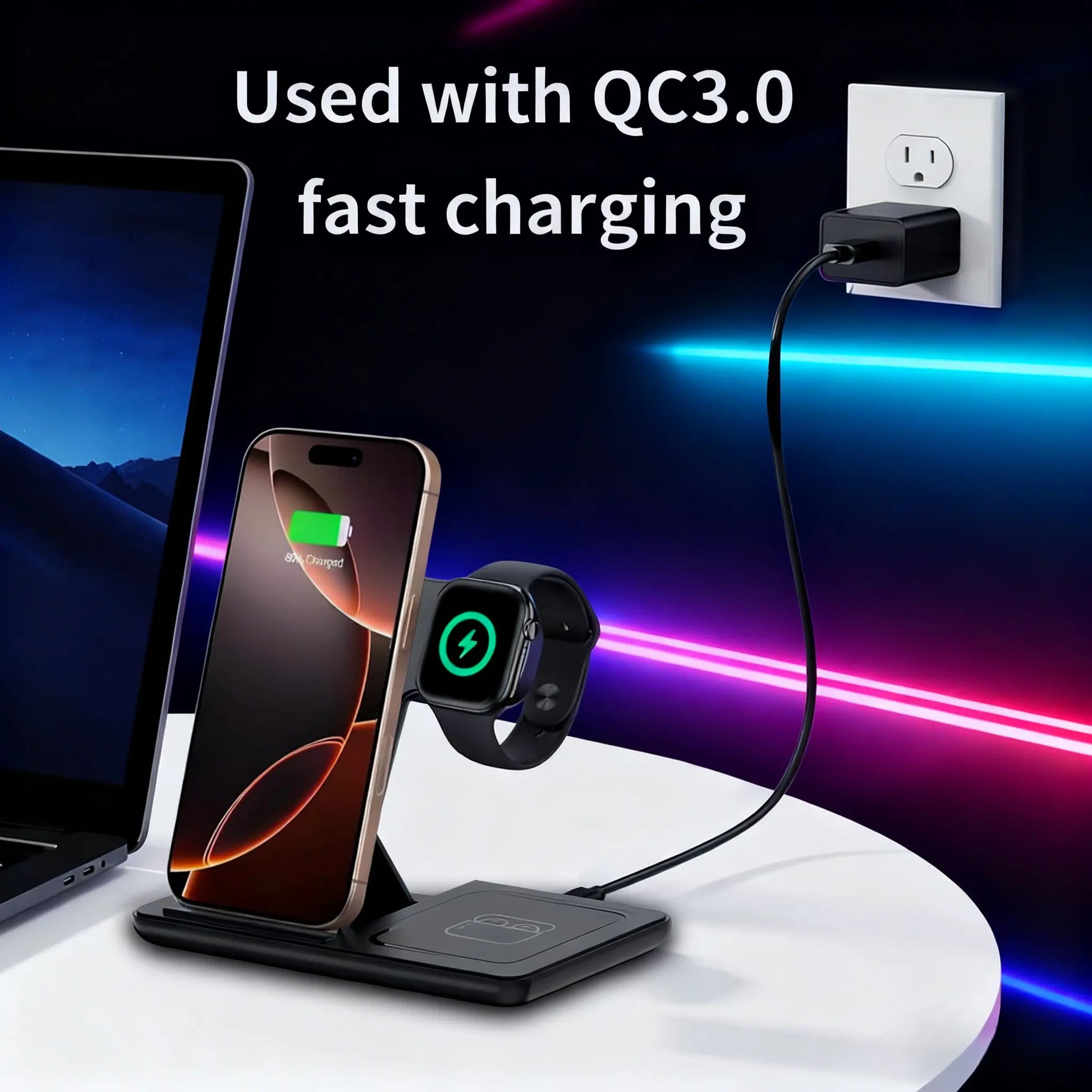 3-In-1 Wireless Charging Station, Fast Multifunctional Charger Stand for Iphone 17 to 11 Series, Apple Watch 11 to 1 Series, and Airpods 4/3 Pro, Portable, Foldable, Travel-Ready Charging Accessory