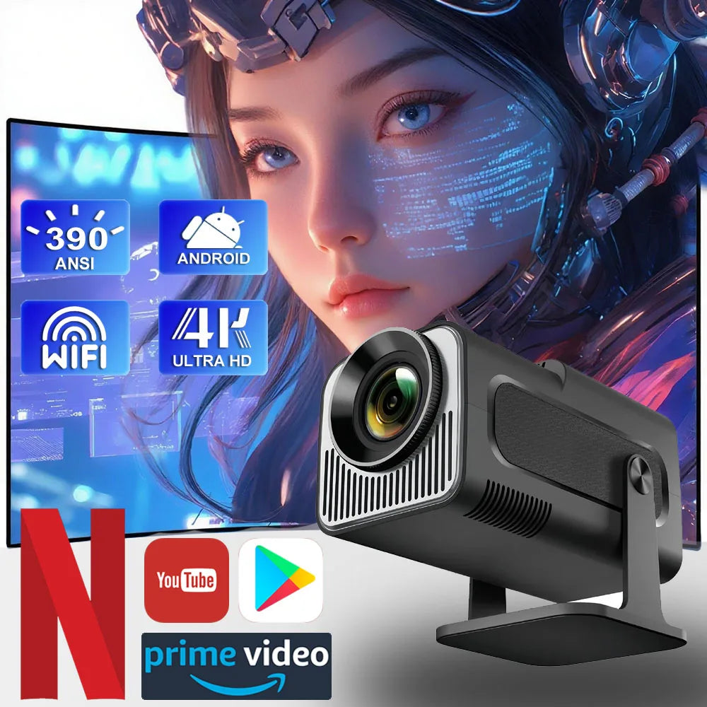 New Hy320Mini 4K Native 1280*720 Android 11 1080P Projector 390ANSI Wifi6 BT5.0 Cinema Outdoor Portable 180° Rotable Projector