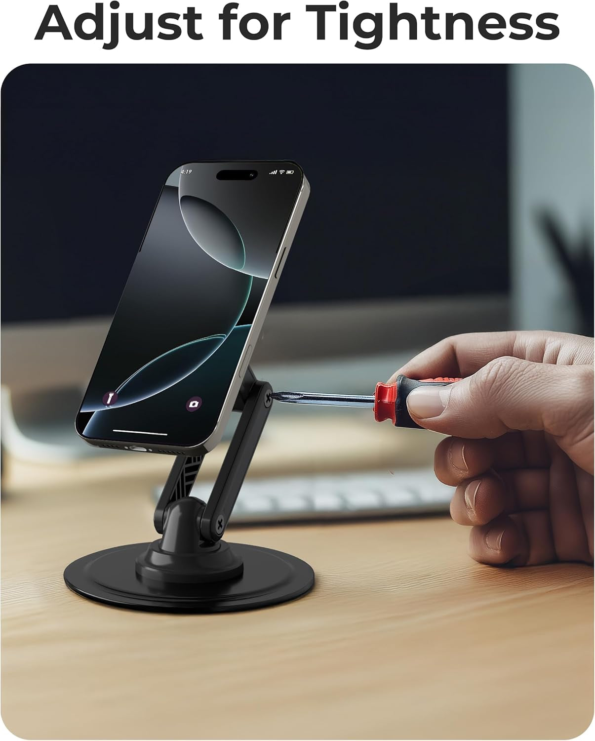 Mag360, Desktop Magsafe Stand for Iphone 17 Pro Max (16/15/14/13/12), Magnetic Phone Holder for Desk, 360° Rotating, Height Adjustable, Magnetic Phone Stand for Desk, with Metal Ring (Black)
