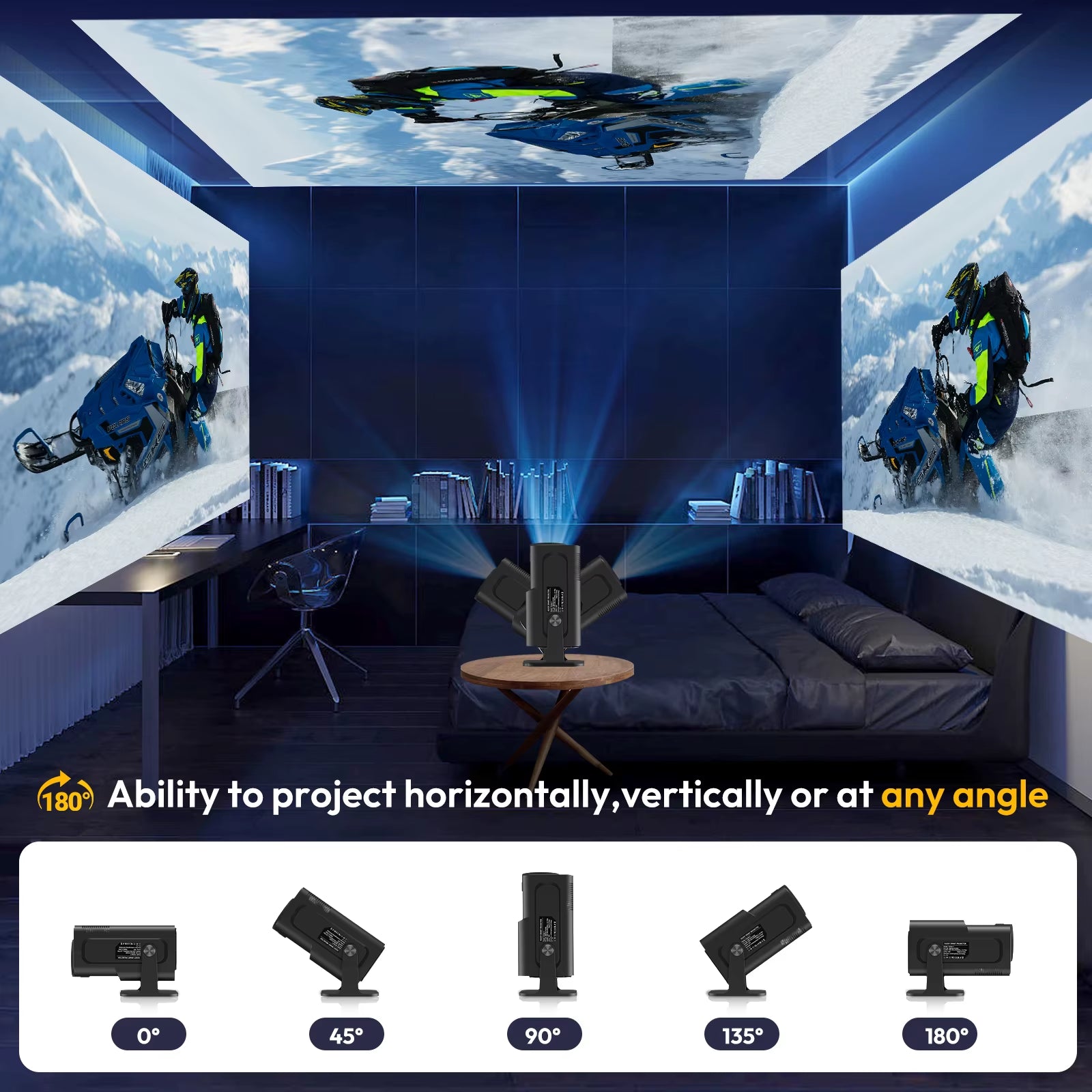 New Hy320Mini 4K Native 1280*720 Android 11 1080P Projector 390ANSI Wifi6 BT5.0 Cinema Outdoor Portable 180° Rotable Projector