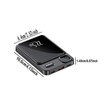 Portable Magnetic Mini Power Bank, 5000 Mah 15W Fast-Charging Backup Battery with LED Digital Display for Outdoor Travel & Emergency