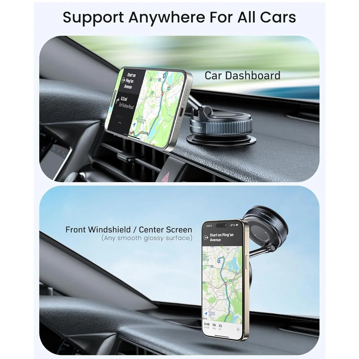 Magnetic Suction Cup Phone Holder, 360° Adjustable Magnetic Cell Phone Mount, Pocket-Sized Foldable Portable Phone Holder for All Smartphones, Cellphone Stand, Phone Holder for Car, Magnetic Phone Holders