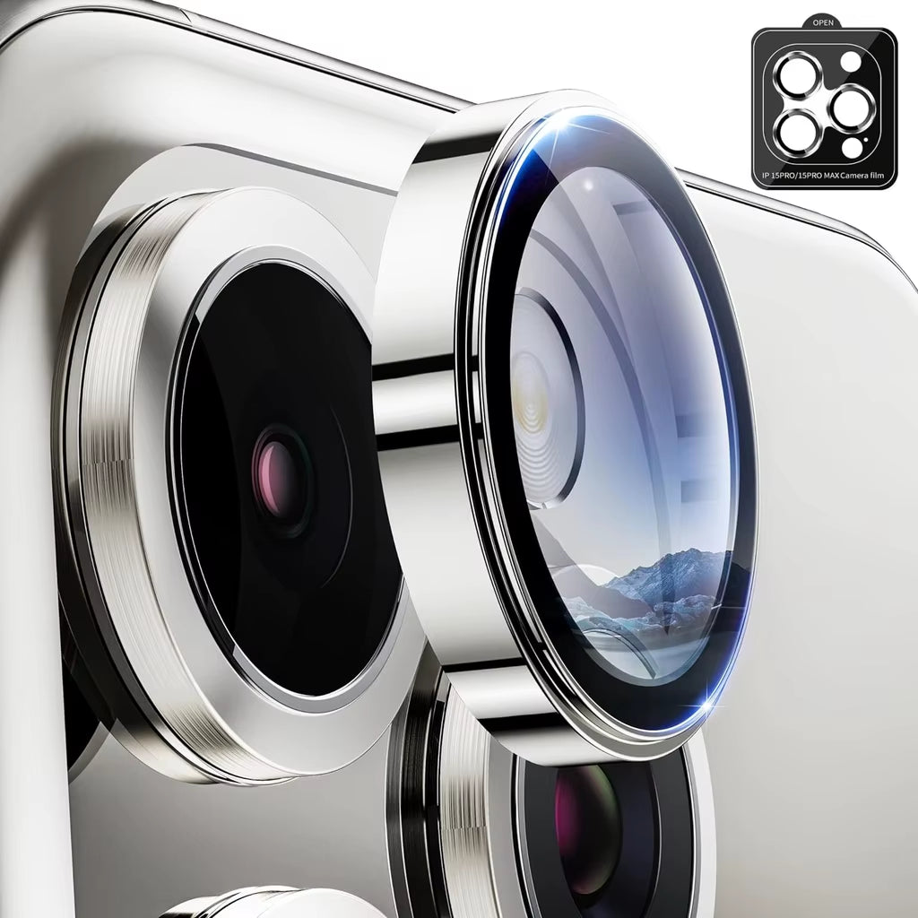 Metal Camera Lens Protector for Iphone 15 Pro Max [Keep Lens Original Design] 9H Tempered Glass Camera Cover for Iphone 15 Pro