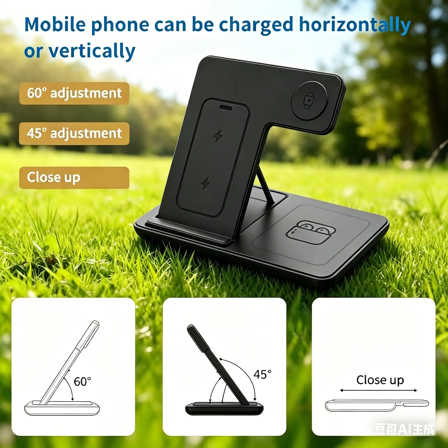 3-In-1 Wireless Charging Station, Fast Multifunctional Charger Stand for Iphone 17 to 11 Series, Apple Watch 11 to 1 Series, and Airpods 4/3 Pro, Portable, Foldable, Travel-Ready Charging Accessory