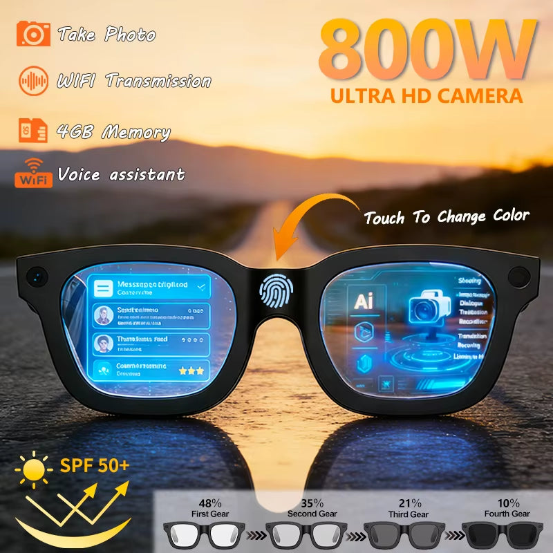 2026 Smart Glasses HD Photo Video Openai Record Translation Touch Photochromic Lenses Bluetooth Call Music Multifunction Glasses