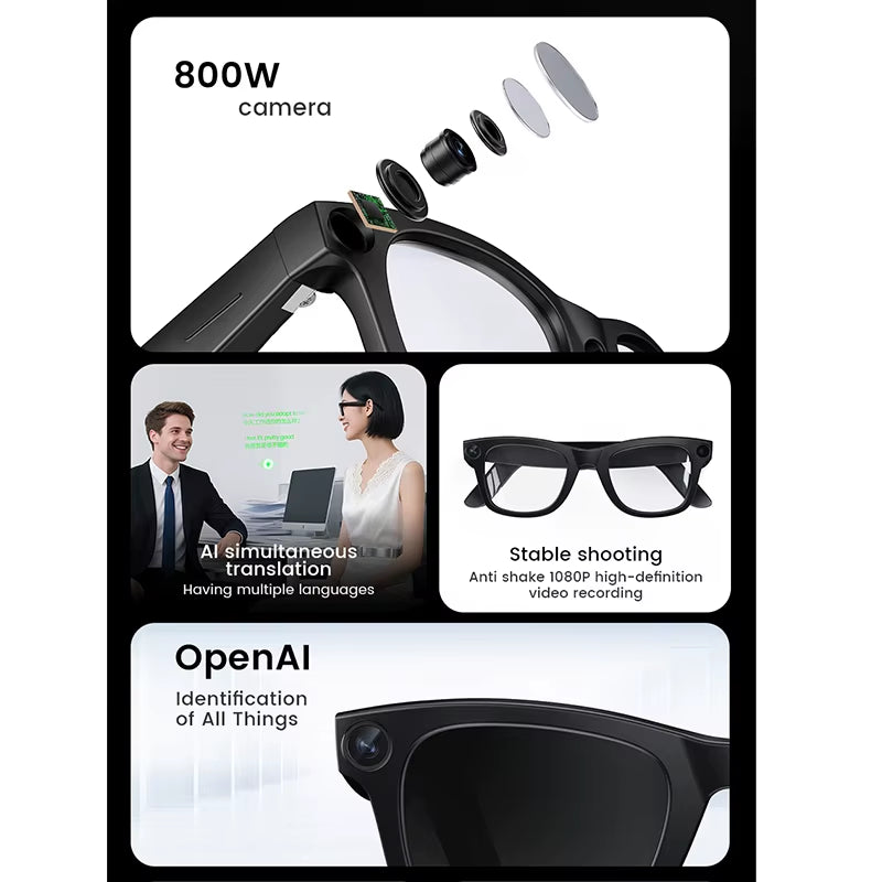 2026 Smart Glasses HD Photo Video Openai Record Translation Touch Photochromic Lenses Bluetooth Call Music Multifunction Glasses