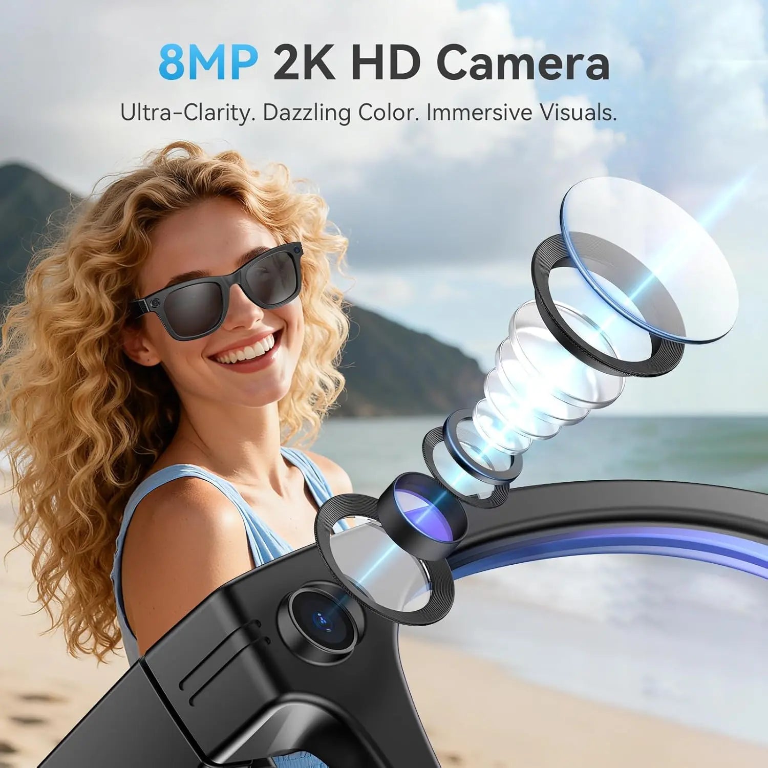 HIEHA 2026 New AI Smart Glasses - 8MP Camera, Photo & Video Recording, Open-Ear HD Audio, Bluetooth Calls & Music Support, UV Protection, Multi-Language Translation, Ideal for Travel & Outdoor Adventures