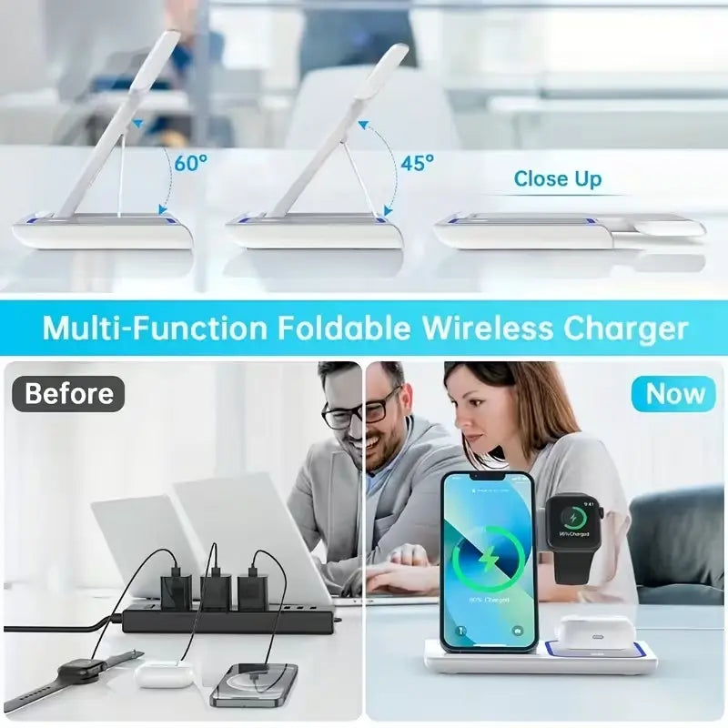 3-In-1 Wireless Charging Station, Fast Multifunctional Charger Stand for Iphone 17 to 11 Series, Apple Watch 11 to 1 Series, and Airpods 4/3 Pro, Portable, Foldable, Travel-Ready Charging Accessory