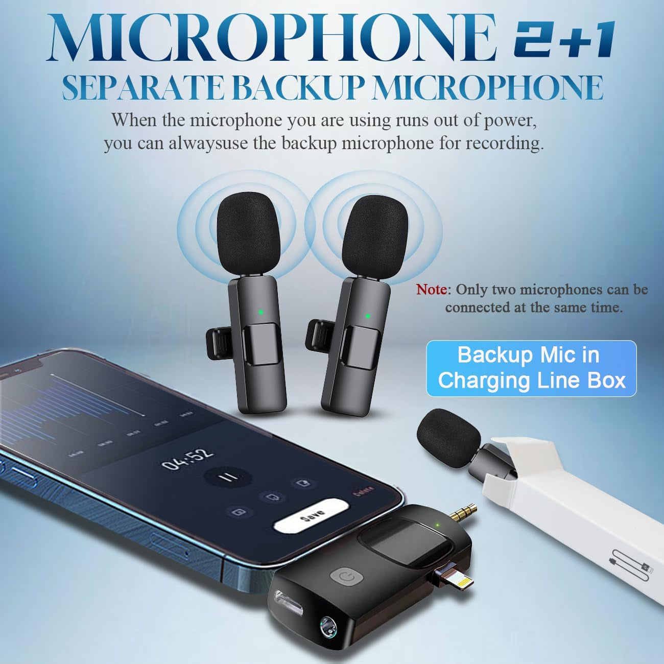 3 in 1 Wireless Lavalier Microphone for Iphone, Ipad, Android, Camera,12-Hour Battery, Mini Noise Reduction Recording Mic 2.4G Ultra-Low Delay, Microphone for Vlog/ Tiktok/Youtube Live Stream( 3 Mic)