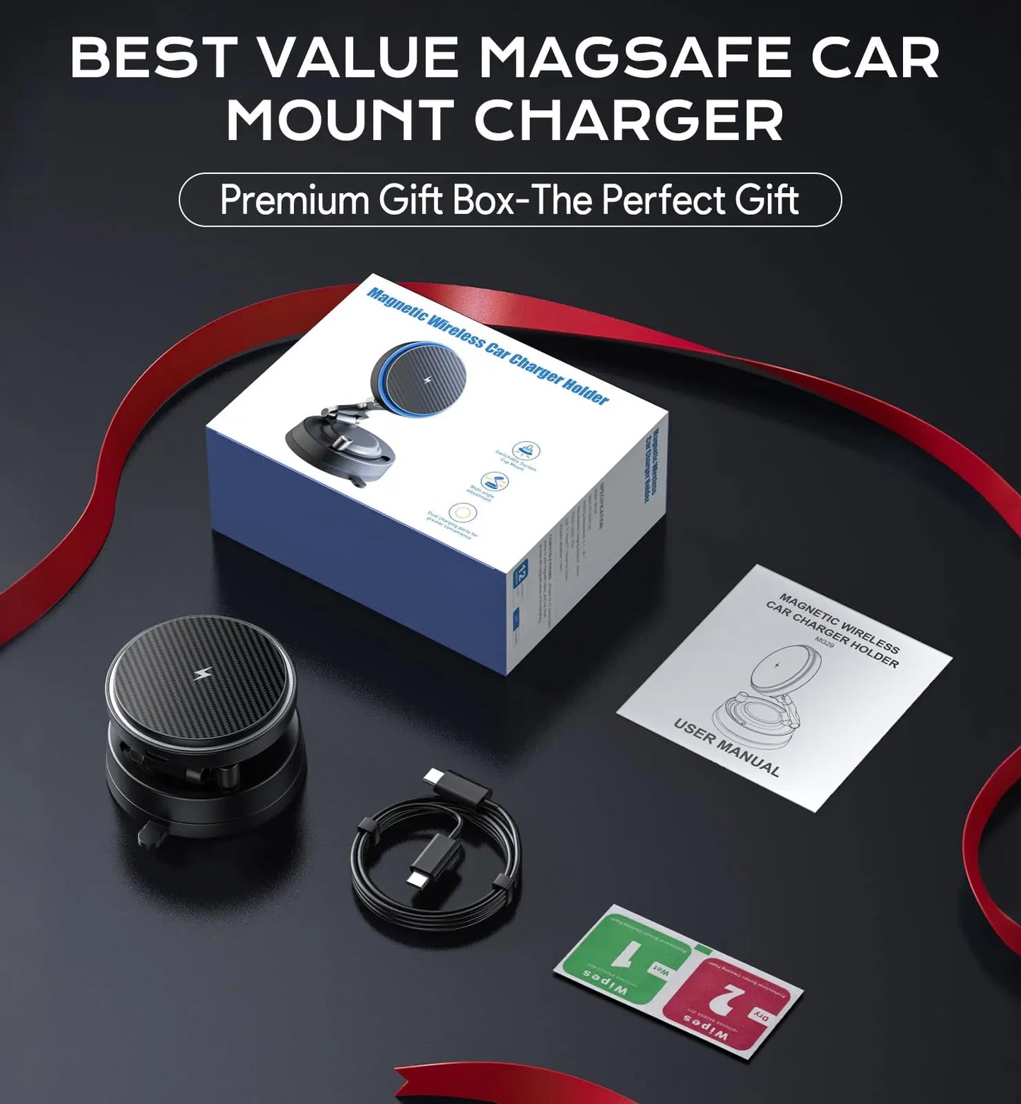 360° Rotatable Magsafe Car Mount, 15W Fast Wireless Charger, Strong Magnetic