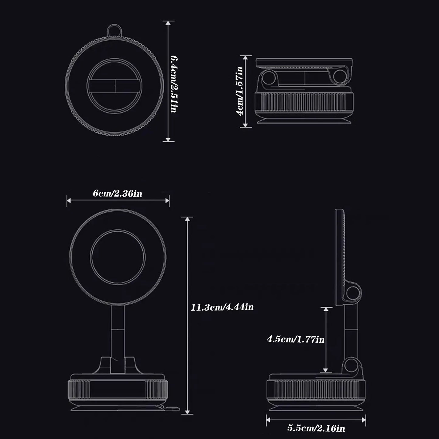 Magnetic Suction Cup Phone Holder, 360° Adjustable Magnetic Cell Phone Mount, Pocket-Sized Foldable Portable Phone Holder for All Smartphones, Cellphone Stand, Phone Holder for Car, Magnetic Phone Holders