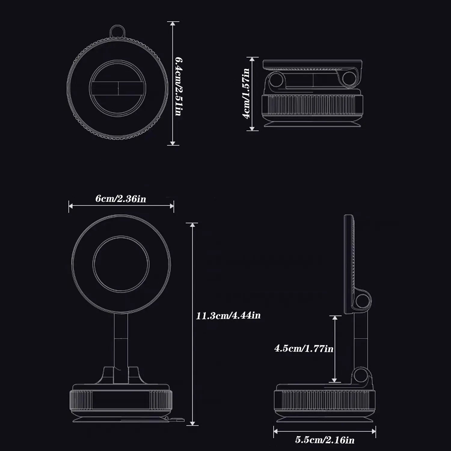 Magnetic Suction Cup Phone Holder, 360° Adjustable Magnetic Cell Phone Mount, Pocket-Sized Foldable Portable Phone Holder for All Smartphones, Cellphone Stand, Phone Holder for Car, Magnetic Phone Holders