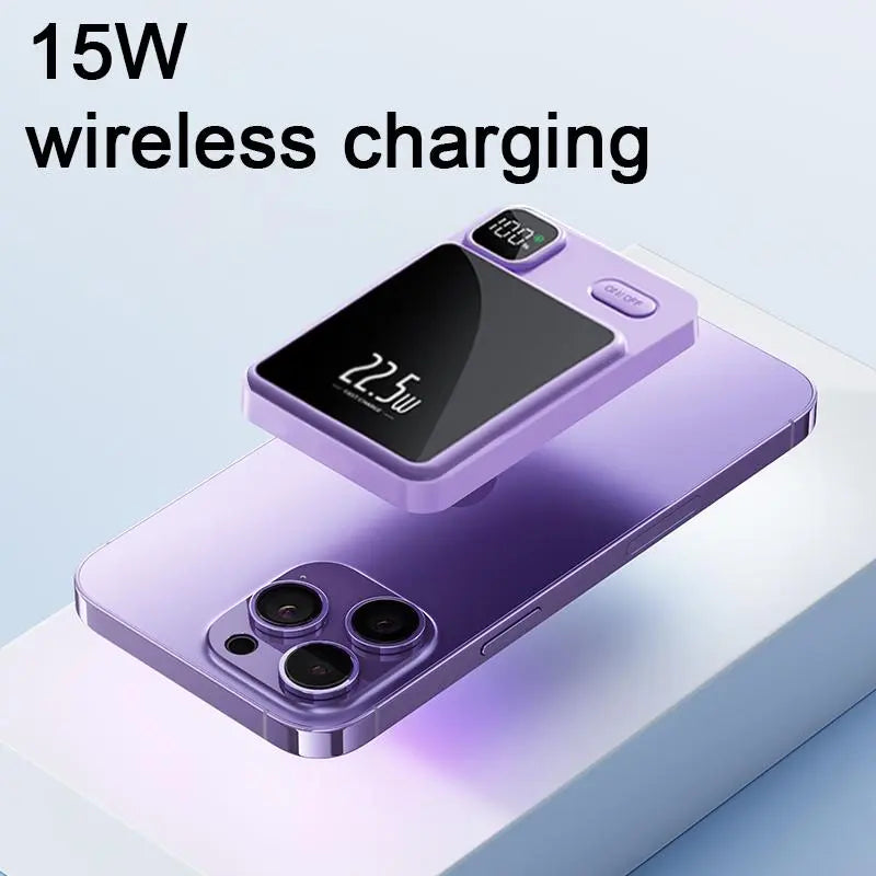 Portable Magnetic Mini Power Bank, 5000 Mah 15W Fast-Charging Backup Battery with LED Digital Display for Outdoor Travel & Emergency