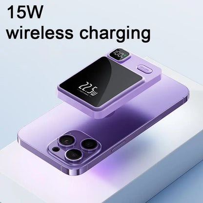 Portable Magnetic Mini Power Bank, 5000 Mah 15W Fast-Charging Backup Battery with LED Digital Display for Outdoor Travel & Emergency