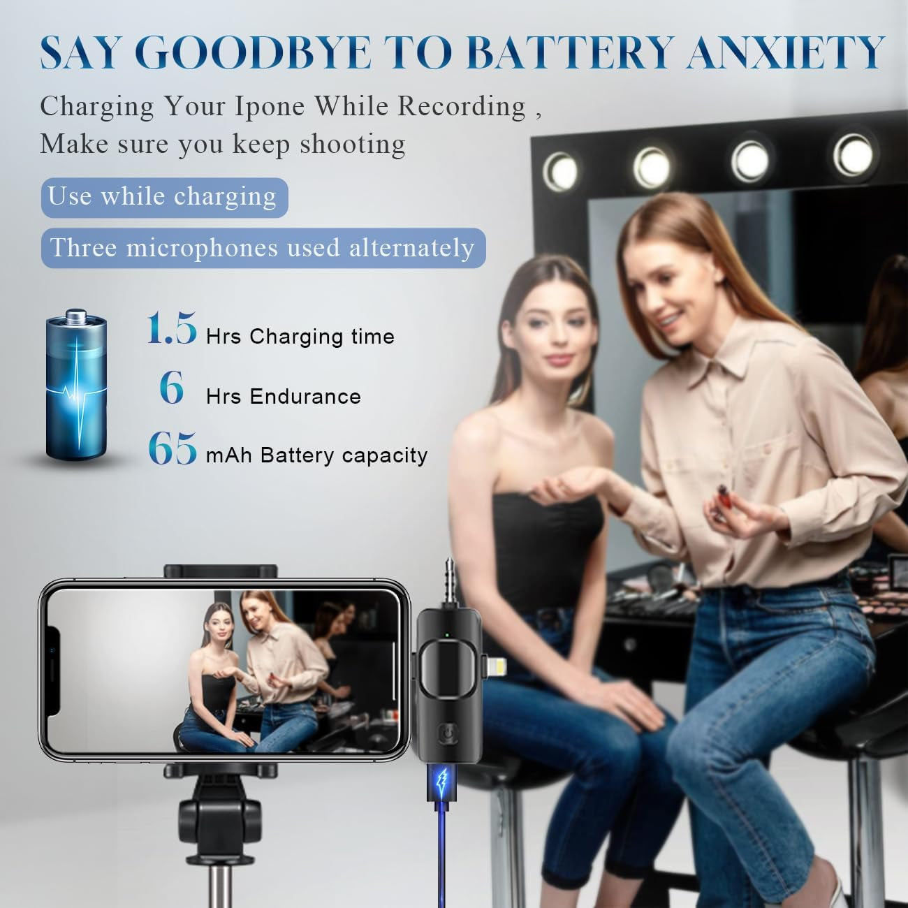 3 in 1 Wireless Lavalier Microphone for Iphone, Ipad, Android, Camera,12-Hour Battery, Mini Noise Reduction Recording Mic 2.4G Ultra-Low Delay, Microphone for Vlog/ Tiktok/Youtube Live Stream( 3 Mic)