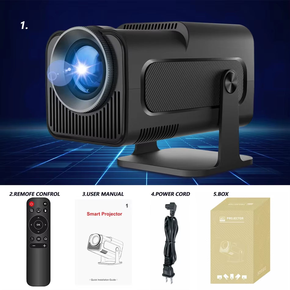 New Hy320Mini 4K Native 1280*720 Android 11 1080P Projector 390ANSI Wifi6 BT5.0 Cinema Outdoor Portable 180° Rotable Projector