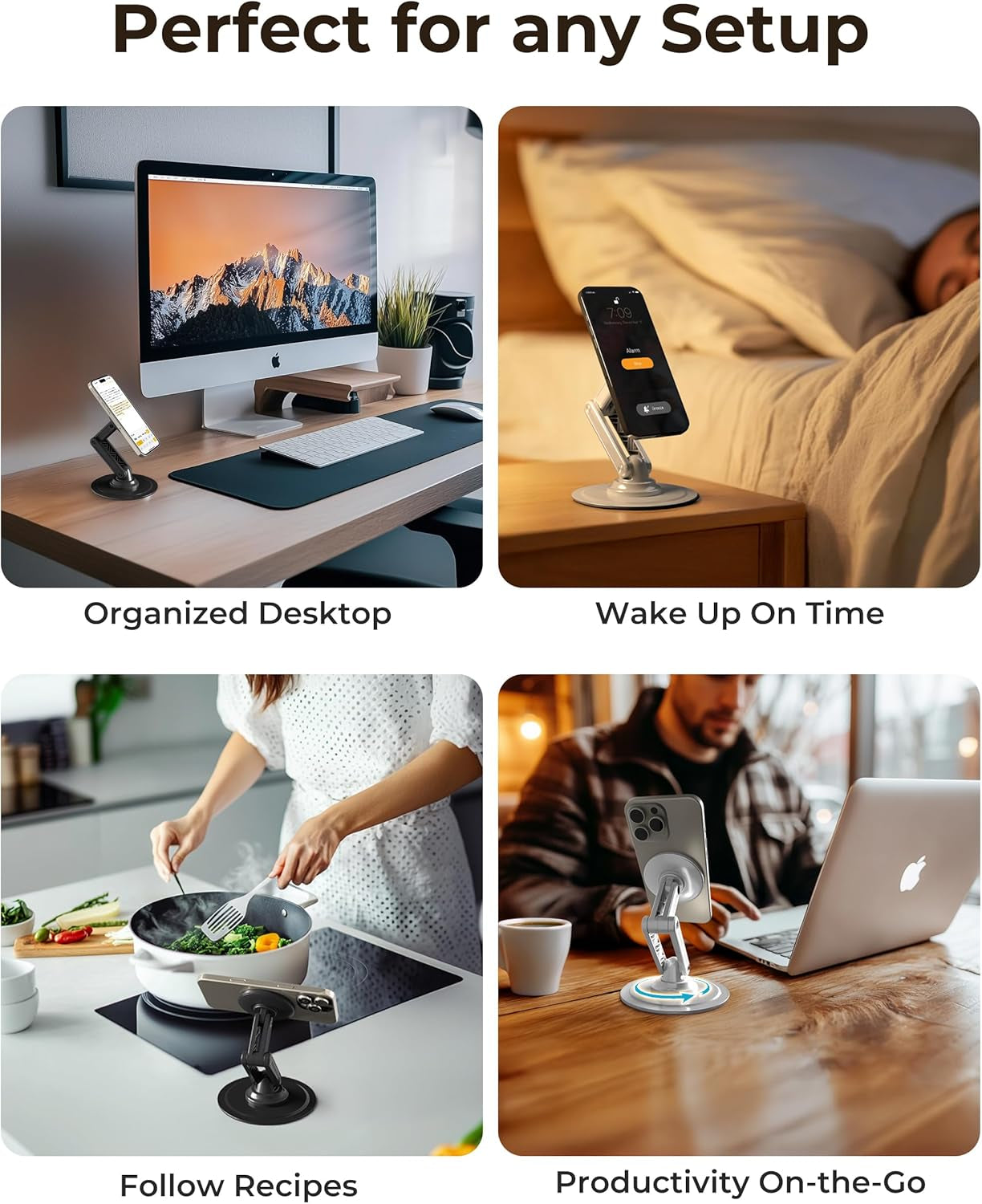 Mag360, Desktop Magsafe Stand for Iphone 17 Pro Max (16/15/14/13/12), Magnetic Phone Holder for Desk, 360° Rotating, Height Adjustable, Magnetic Phone Stand for Desk, with Metal Ring (Black)