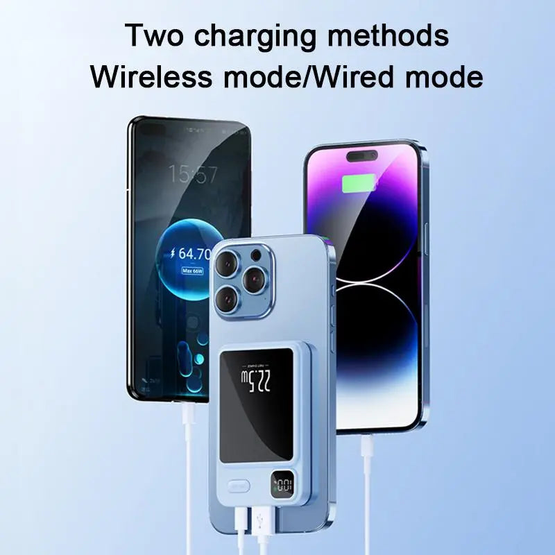 Portable Magnetic Mini Power Bank, 5000 Mah 15W Fast-Charging Backup Battery with LED Digital Display for Outdoor Travel & Emergency