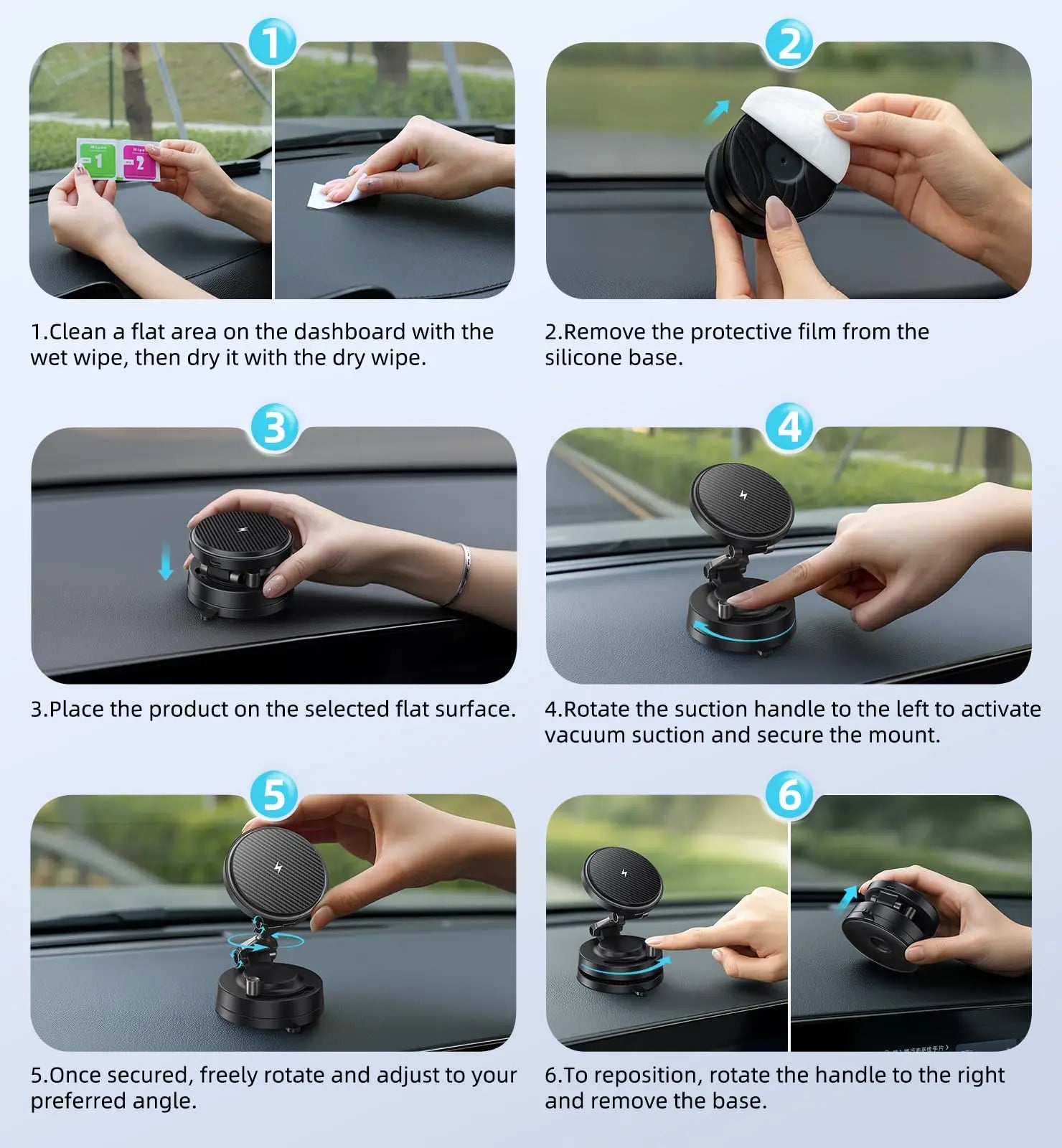 360° Rotatable Magsafe Car Mount, 15W Fast Wireless Charger, Strong Magnetic