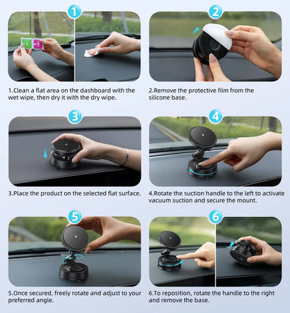 360° Rotatable Magsafe Car Mount, 15W Fast Wireless Charger, Strong Magnetic
