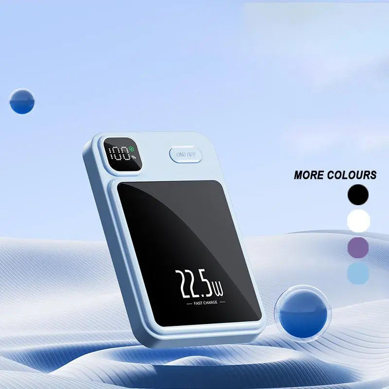 Portable Magnetic Mini Power Bank, 5000 Mah 15W Fast-Charging Backup Battery with LED Digital Display for Outdoor Travel & Emergency
