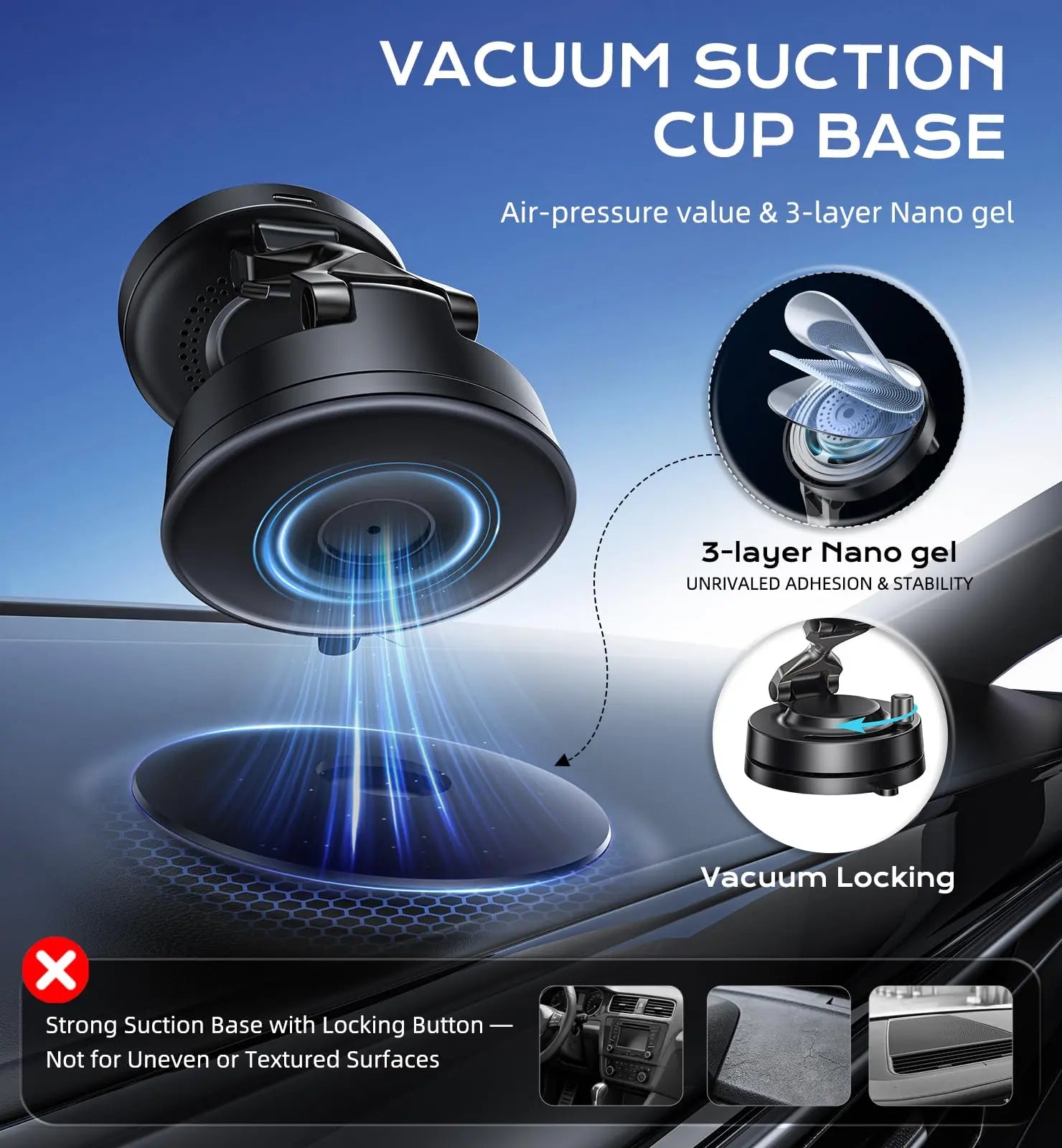 360° Rotatable Magsafe Car Mount, 15W Fast Wireless Charger, Strong Magnetic