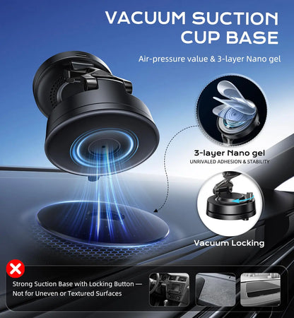 360° Rotatable Magsafe Car Mount, 15W Fast Wireless Charger, Strong Magnetic