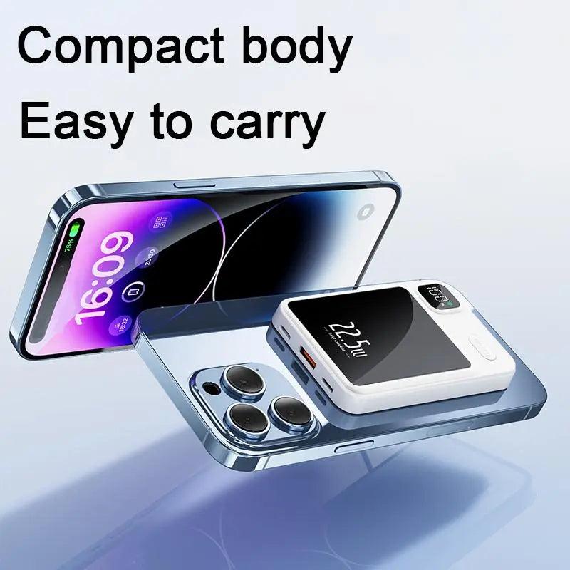 Portable Magnetic Mini Power Bank, 5000 Mah 15W Fast-Charging Backup Battery with LED Digital Display for Outdoor Travel & Emergency