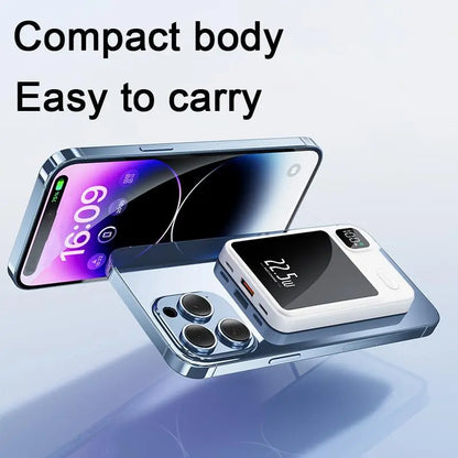 Portable Magnetic Mini Power Bank, 5000 Mah 15W Fast-Charging Backup Battery with LED Digital Display for Outdoor Travel & Emergency