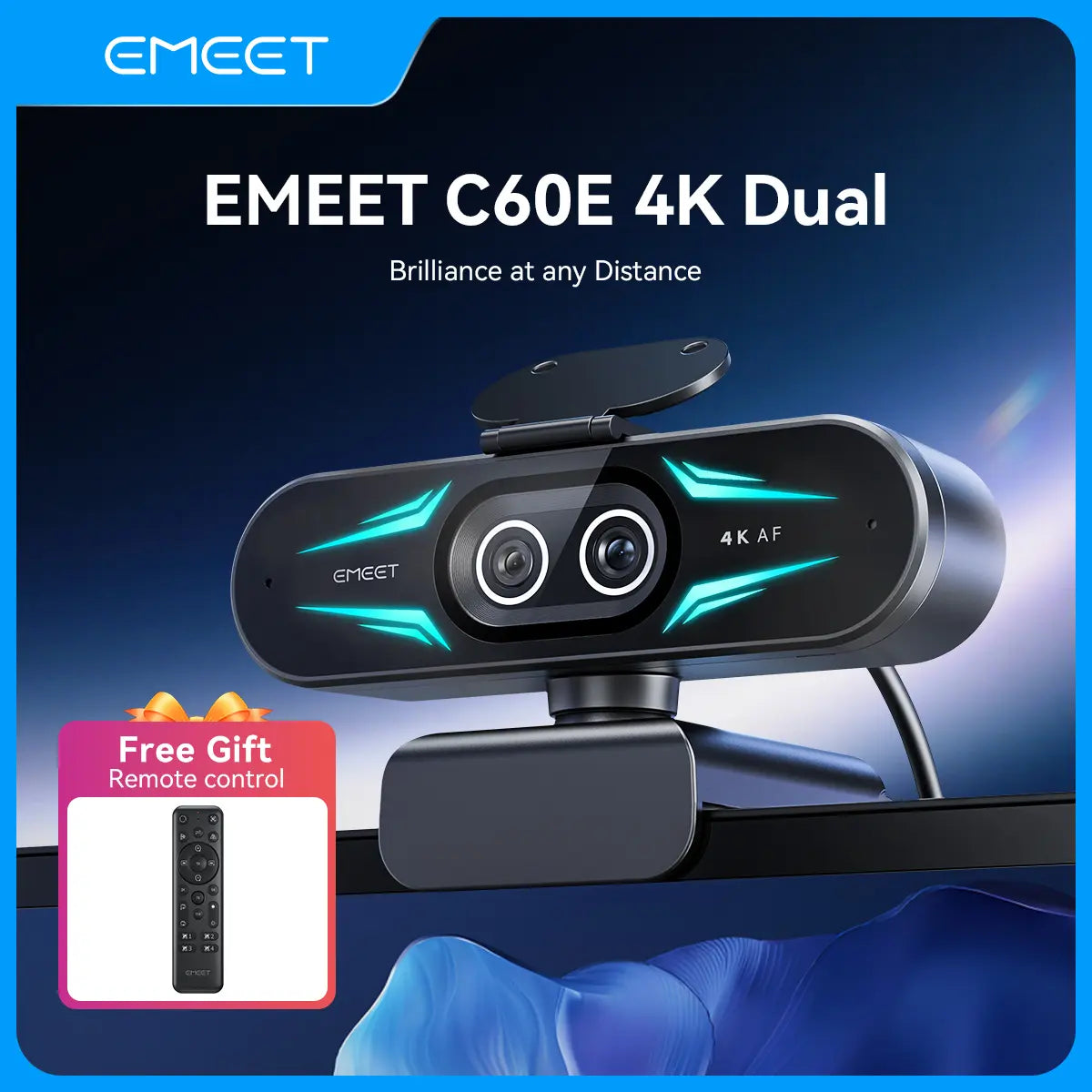 EMEET C60E 4K Dual Webcam with Remote, Dual Camera & RGB Light 4K@30Fps/1080P@60Fps Streaming Camera, 11X Zoom, Auto Focus, USB Webcam with Microphone & Physical Privacy Cover, OBS, Zoom, Teams, Gaming, Streaming, Tiktokshopspringglowup, Summervibes Tikto