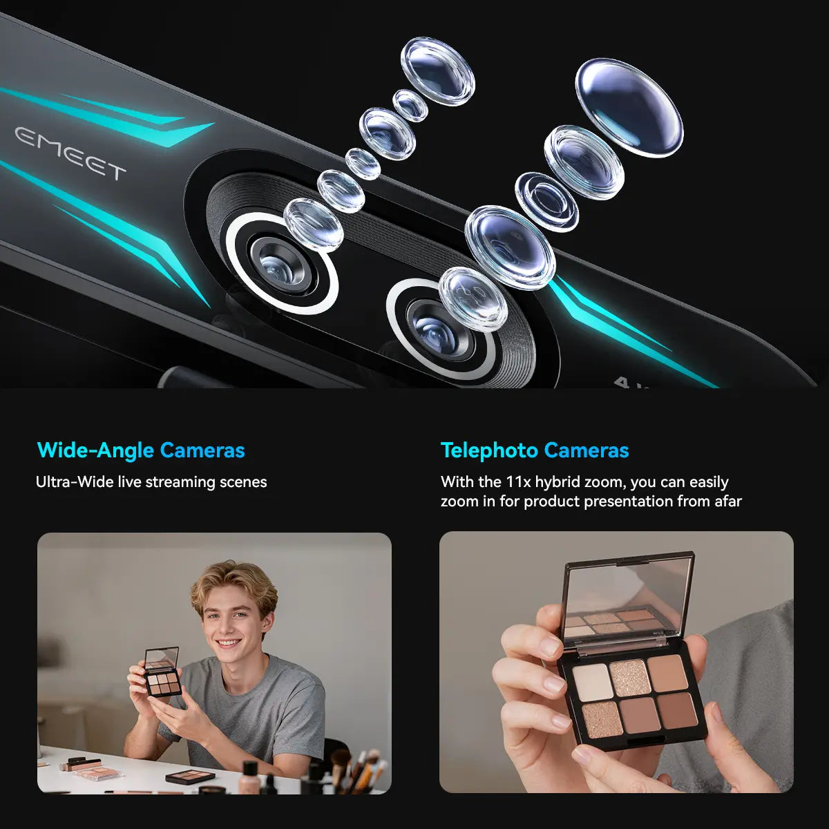 EMEET C60E 4K Dual Webcam with Remote, Dual Camera & RGB Light 4K@30Fps/1080P@60Fps Streaming Camera, 11X Zoom, Auto Focus, USB Webcam with Microphone & Physical Privacy Cover, OBS, Zoom, Teams, Gaming, Streaming, Tiktokshopspringglowup, Summervibes Tikto