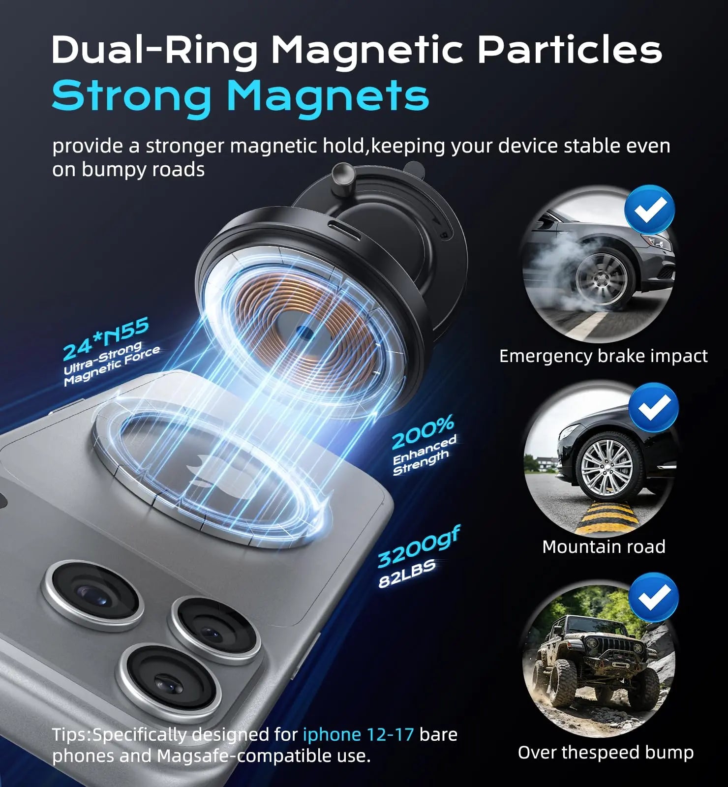 360° Rotatable Magsafe Car Mount, 15W Fast Wireless Charger, Strong Magnetic