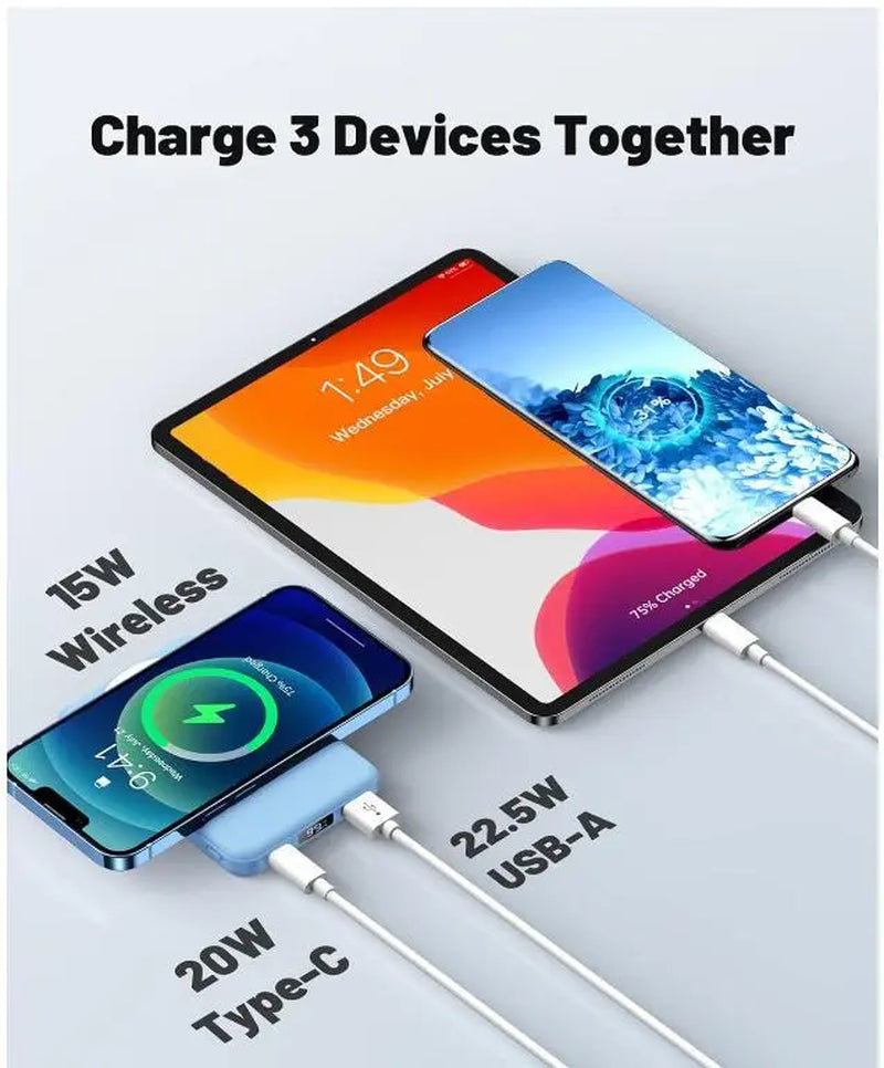 10000Mah Magnetic Power Bank - Portable Mobile Charger with Foldable Stand, LED Digital Display, for Iphone, Android, Smartphone, Back to School Haul Tools and Gadgets, Compact Travel Gifts for Him Battery Pack